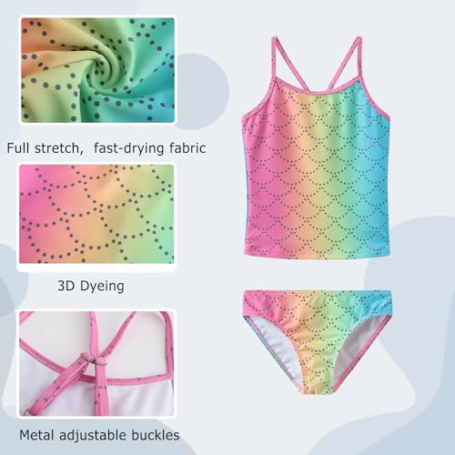 Image of Girls Two Piece Tankini Swimsuits Tie Dye Bathing Suit Kids Hawaiian Swimwear Set 3-16 Years