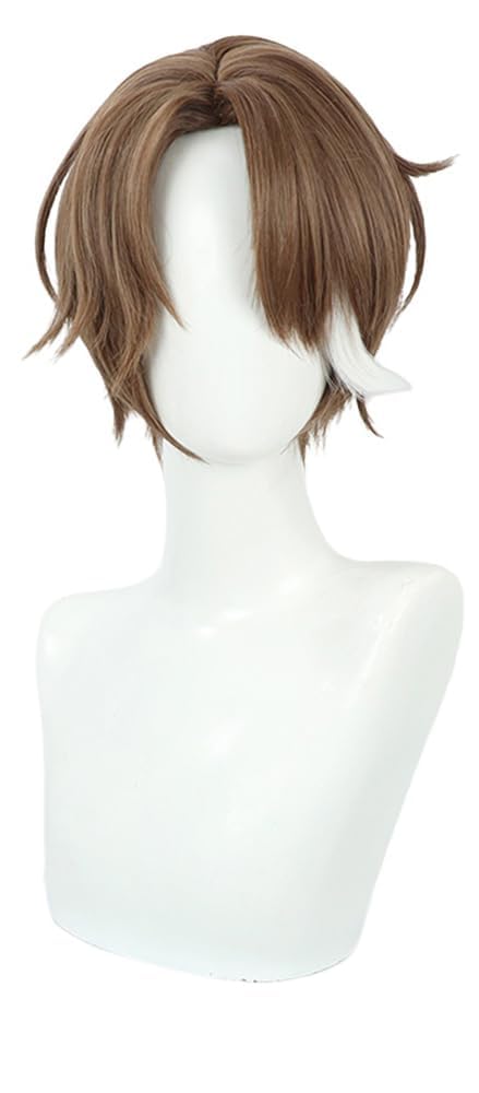 Welt Yang Cosplay Wig Men Brown Short Straight Wig Hair Role Play Halloween Christmas Costume Comic Convention Heat Resistant Synthetic Wigs+Wig Cap