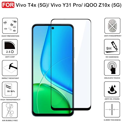 Image of CEDO Tempered Glass for Vivo T4x (5G) / Vivo Y31 Pro /iQOO Z10x (5G) | Screen Protector Full HD Quality Tempered Glass Anti-Scratch Edge to Edge Coverage with Easy Installation Kit (Black)
