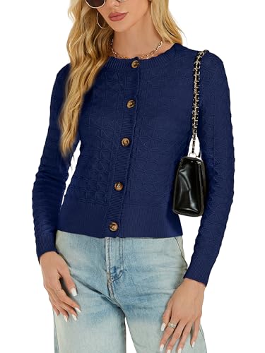 Image of Women's Long Sleeve Cropped Knitted Sweater Cardigan Button Down Open Front Knitted Shrug Sweaters