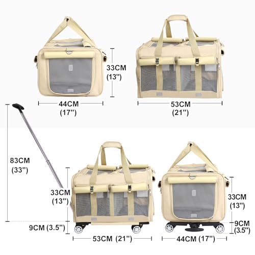Sac de Transport avec Roues pour Animaux de Compagnie de Petite et Moyenne Taille, Sac de Transport