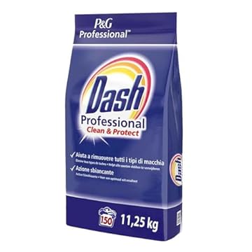 Dash Clean & Protect 11.25 kg Detergente Professionale per Tessuti - 150 Lavaggi - Detersivo in polvere