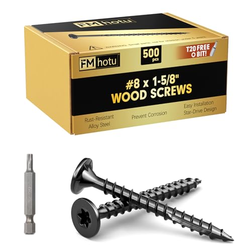 Image of #8 x 1-5 /8 inch Deck Screws, 500Pcs Star Drive Wood Screws, Rust Resistant Timber Screws for Timber /Log /Landscaping Wood, T20 Star Bit Included, Black