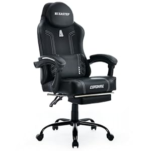 MIXASTEP Gaming Chair for Adults, Ergonomic Gaming Chair with Footrest and Lumbar Support, Reclining Gamer Chair with Large Size Seat, Adjustable Swivel Computer Chair for Office Gaming 135 KG, White