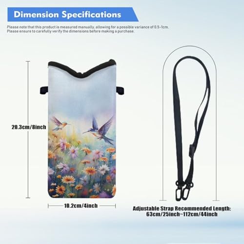 Image of Neoprene Crossbody Phone Bag Small Shoulder Bag Lightweight Travel Bag with Removable Adjustable Strap for Cellphone, Keys, Lipstick, Power Bank 8 x 4 inch, Hummingbird Daisy Flower
