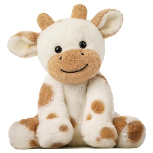 Hopearl Adorable Plush Cow Toy Floppy Dairy Cattle Soft Stuffed Animal Cute Birthday Gifts for Boys Girls Kids Toddlers, Light Brown, 9''