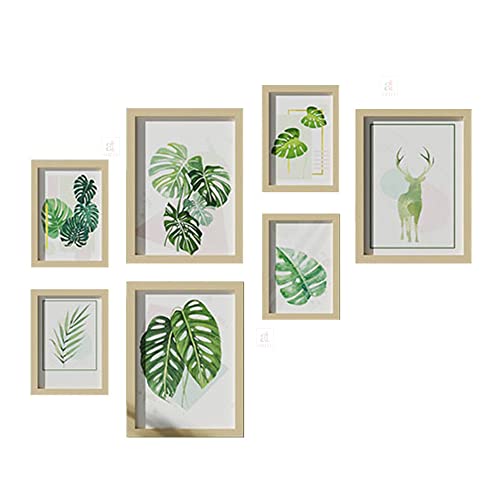 Image of PAINTINGMANTRA Wall Decor Green Leaves Set of 7 Framed Art Prints Gallery Paintings for Home Gallery, Bedroom, Living Room & Office (Size - 3-12 x 16 & 4-8 x 12 Inches)