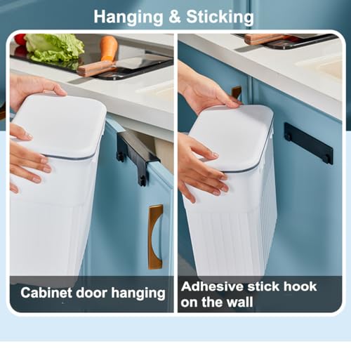Warmiehomy Kitchen Bin Hanging Trash Can with Lid Wall-mounted Waste Bin for Kitchen Cabinet Door Under Sink Compost Bins with Sliding Cover for Cupboard, Bathroom - Image 4