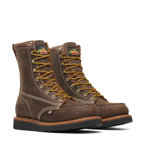 Thorogood American Heritage 8” Moc Toe Work Boots for Men Made with Full-Grain Leather, Soft Toe, Slip-Resistant Wedge Outsole and Comfort Footbed; EH Rated, Crazy Horse - 8 D
