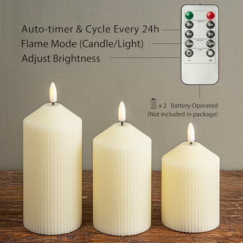 Image of LUSHARBOR Flameless Candles with Remote, 3 Pack Battery Operated Candles Real Wax LED Fake Pillar Candles with Timer Flickering Battery Candle for Wedding Home Party, Ivory