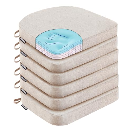 Nordjager Chair Cushions for Dining Chairs, 6 Pack Memory Foam Cushion