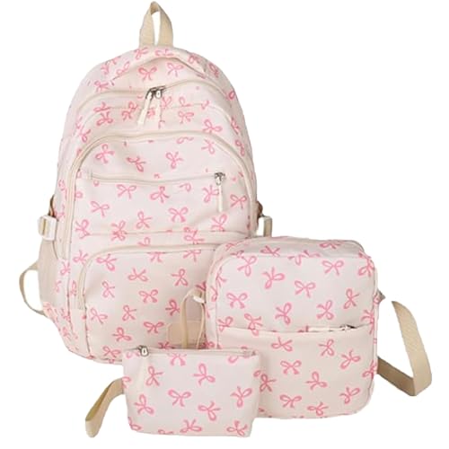 Coquette Bow Backpack, 3pcs Set Bow Backpack For Girls, Cute Aesthetic with Built-in Organizer Pink Bows Backpacks (Pink)