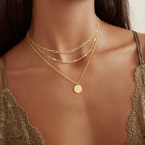 Layered Gold Necklace for Women, 14K Gold Plated Necklace Stack for Women, Dainty Adjustable Gold Necklace Set2