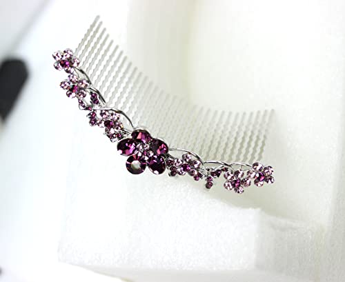 Peine floral con cristales rhinestone color púrpura miniatura 3
