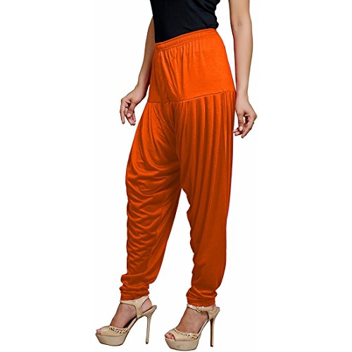 Women's Cotton Spandex Patiala Pants – Stretchable Ethnic Bottom Wear with Pleats for Casual & Traditional Outfits (Orange)3