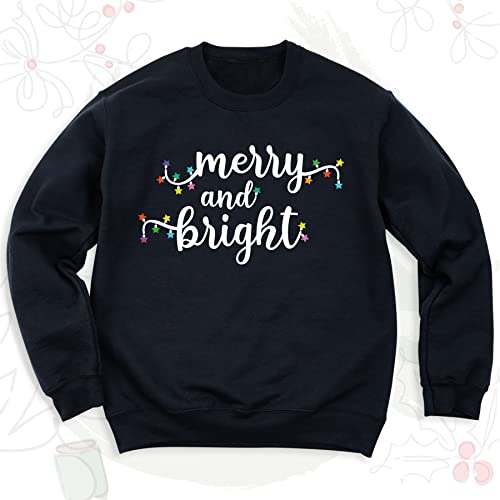 Merry and Bright Sweatshirt, Christmas Sweatshirt, Christmas Lights Theme Graphic Print Hooded, Unisex Adult Sweaters, Holiday Hoodie, Xmas Top Sweatshirt (Sweatshirt and Hoodie)3