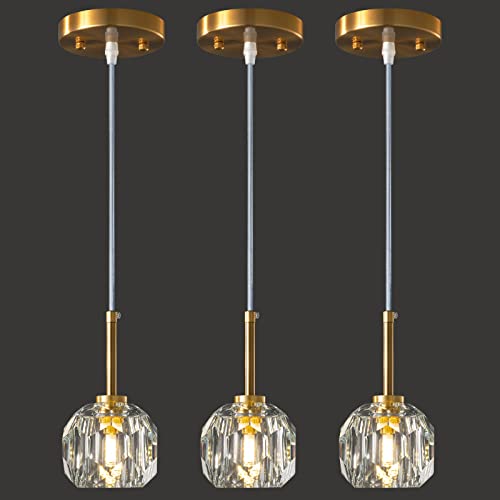 Lmqnine Mini Crystal Gold Pendant Lights Kitchen Island 3 Pack Pendant Light Fixtures Modern Adjustable Chandeliers Island Pendant Lights For Kitchen Dinning Room Bedroom #TOP10