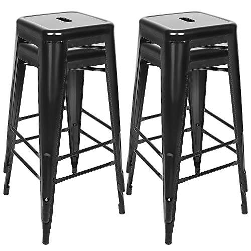 XUANYU Lot de 4 Tabourets de Bar en Métal, Chaise de Bar Empilable Tabouret Hautes de Cuisine, Ensemble de Chaises de Salon, Tabouret Hautes de Jardin 42×42×76 cm (Noir)