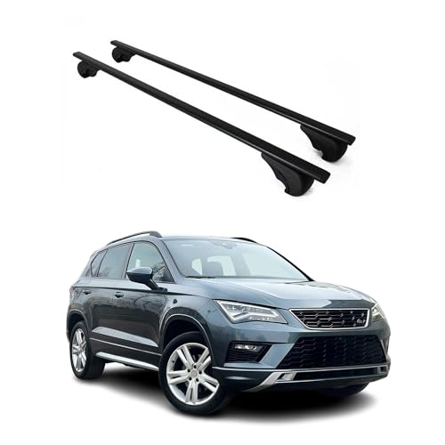 OMAC Dachträger Grundtäger kompatibel mit Seat Ateca 2016-2025 Metall 75kg Schwarz 2tlg Offene Reling für Fahrradträger, Dachboxen, Skiträger Abschließbar
