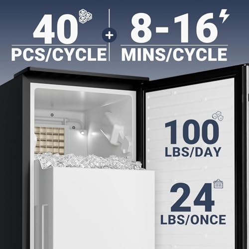 Image of ICYGLEE Commercial Under Counter Ice Maker Machine with Drain Pump, 100Lbs /Day with 24lbs Storage, Auto-Cleaning, 24H Timer, Built-in Freestanding Ice Maker for Home /Commercial & Home Use. (Steel)