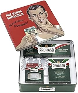 Proraso Shaving Kit for Men | Refreshing and Toning Pre-Shave Cream, Shaving Cream Tube and After Shave Balm in Vintage Gino Tin | All Skin Types