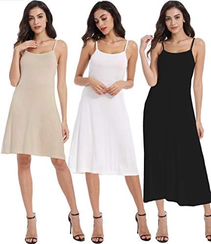 Women's Jersey Camisole Long Tank Top Spaghetti Strap Midi Dress White