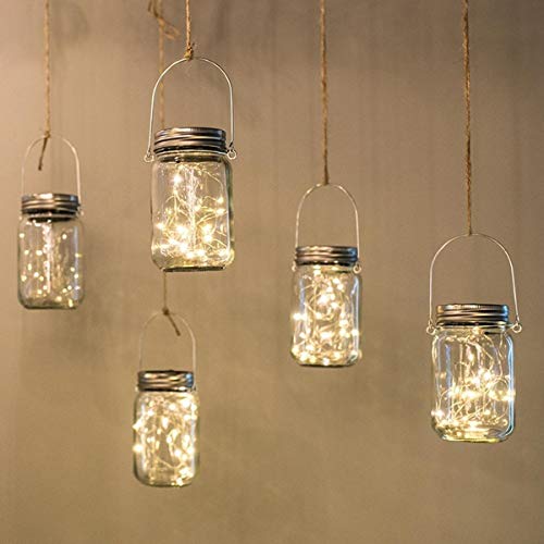 Epyz 20 LEDs Hanging Solar Light Outdoor Solar Mason Jar Lid Fairy String Lights for Patio, Garden, Yard and Lawn (Pack of 2, Warm Yellow Light)(Glass)