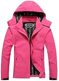 Women's Waterproof Raincoat Lightweight Rain Jacket Detachable Hood Travel Outdoor Fuchsia L