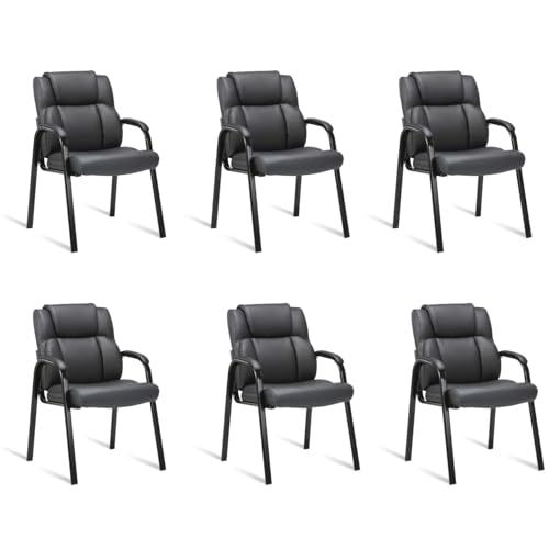 Image of CLATINA Leather Guest Chair with Padded Arm Rest for Reception Meeting Conference and Waiting Room Side Office Home Black 6 Pack
