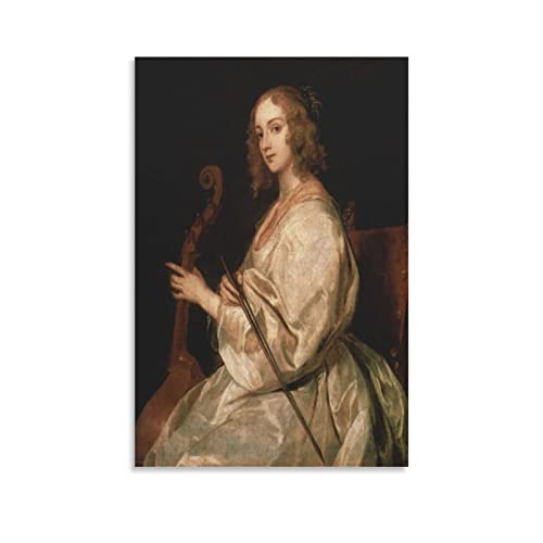 Anthony Van Dyck - Young Woman Playing A Viola Da Gamba Canvas Art Poster and Wall Art Picture Print Modern Family Bedroom Decor Posters 12x18inch(30x45cm)