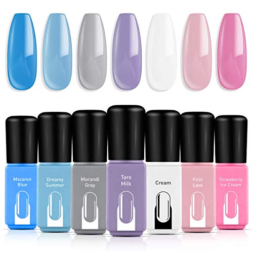 MODELONES Gel Nail Polish Set, Cream Blue Purple Pink White Grey 7 Colors Gift Box Soak Off Nail Gel Manicure Set