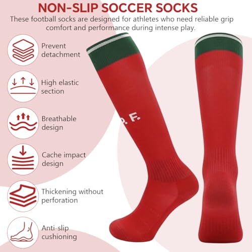 Image of Proberos Sport Compression Football Socks, Portugal Special Edition Football Socks, High Elastic Moisture Wicking Soccer Socks with Striped Cuff, Athletic Over the Calf Dress Socks, Size - L