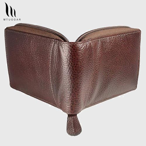 RFID Protected Leather Wallet for Men's Credit Cards and Cash Around Zipper Wallet Brown