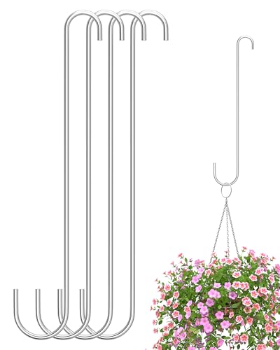Image of iBorn 12 Inch Extension S Hooks Stainless Steel S Hooks, Heavy Duty S Hook for Hanging Bird Feeders, Flower Basket, Plants, Lanterns, Windchimes, 4 Pack