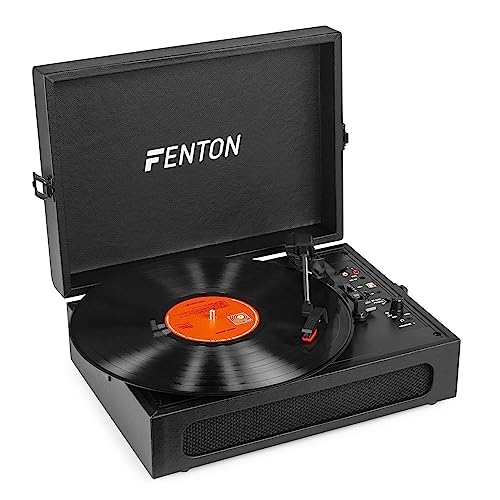 Fenton RP118 Black Record Player Briefcase with Built-in Speakers, Bluetooth Turntable, 3-Speed Vinyl Player for 33, 45, 78 RPM Records, Portable Retro Design, Vinyl-to-Digital Conversion, RCA Output