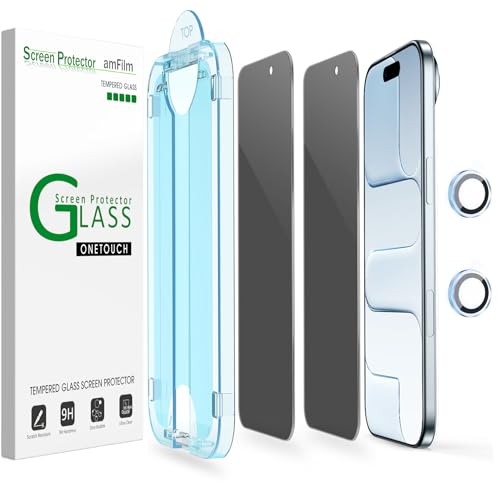 Image of amFilm OneTouch for iPhone Air 17 Privacy Screen Protector 6.5'' 2025 | 30s Auto-Alignment, Bubble Free, Tempered Glass, 28 Anti Spy, Shatterproof, Camera Lens Protector 2+2 Pack (Air-6.5'')