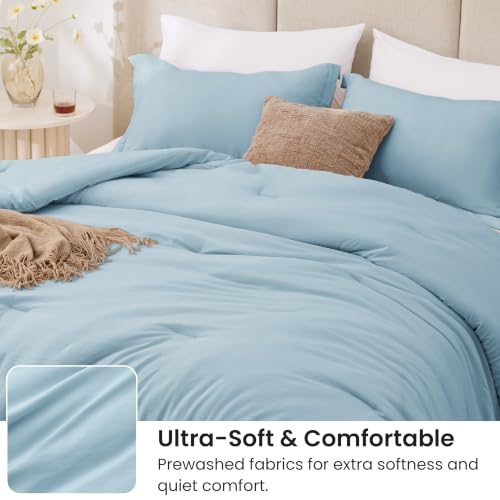 Image of Love's cabin Light Blue Full Comforter Set, 3-Piece Prewashed Bed Set with 1 Comforter (79 x 90 in) & 2 Pillowcases, Lightweight & Breathable for All Seasons