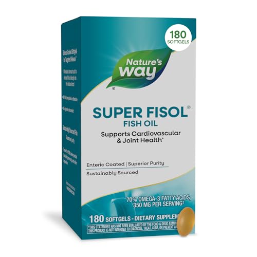 Nature's Way Super Fisol Fish Oil Softgels, Omega-3 Supplement with EPA and DHA, Supports Joint & Cardiovascular Heart Health*, Enteric-Coated Softgels, 350 mg per Serving, 180 Count