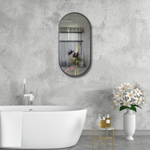 Image of Modern Elegance Caspsule Shape All-Mounted Mirror Metal Framed Wall Mirror Bathroom Mirror Living Room Mirror Home Decor Mirror 18 x 36 Inches Antique Silver MF 110