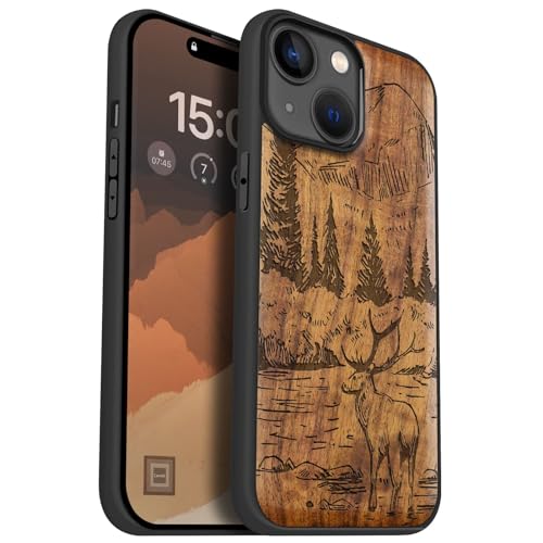 Carveit for iPhone 15 Case Magnetic Wooden Case Black Soft TPU | Compatible with MagSafe Wireless...