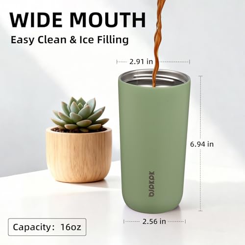 Image of BJPKPK 16oz Insulated Travel Coffee Mug, Stainless Steel Tumbler