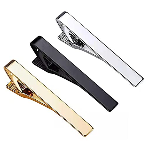 3 Stück Tie Clip Set ,herren Krawattennadel,Dünn Krawattenklammer,Für Valentinstag, Weihnachten, Jubiläum, Party, Meeting(Gold, Silber, Schwarz) Cover