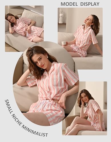 Image of NAP BOUND 100% Cotton Women Pajama Sets Button Down Short Sleeve Sleepwear Soft Pjs 2 Piece Lounge Set with Pocket XS-XXL