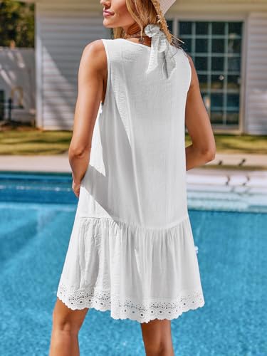 CUPSHE Women's Lace Bathing Suit Cover Up Sleeveless V-Neck Swimsuit Coverup Ruffle Swimwear Beach Dress2