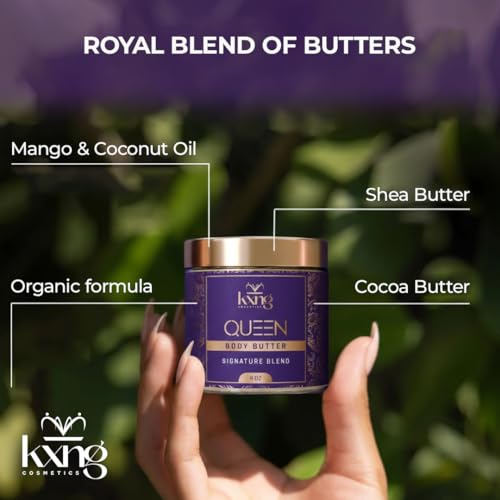 Image of KXNG Cosmetics Organic Shea Body Butter - 4oz | Luxury Body Cream for Women with Shea, Cocoa, Mango & Coconut Oil | Deep Moisturizing Care for Hands, Feet & All Skin Types - Queen