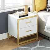 YITAHOME Nightstand with 2 Drawers, Small End Side Table with Storage, Modern Bedside Bed Table with Metal Frame for Small Space, Bedroom and Living Room, White