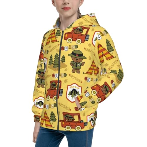 Forest Guard,Car TentTrees Kids Pullover Hoodies Boys Zip Up Sweatshirts Girls Athletic Clothes with Pocket