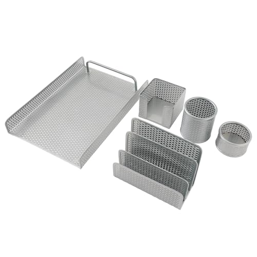 Image of The Better Home Set of 5 Drawer Organisers | Metal Mesh Design | Multipurpose Desk Organizer for Office Supplies | Pen Pencil Brush & Clip Holder | Powder Coated | Silver