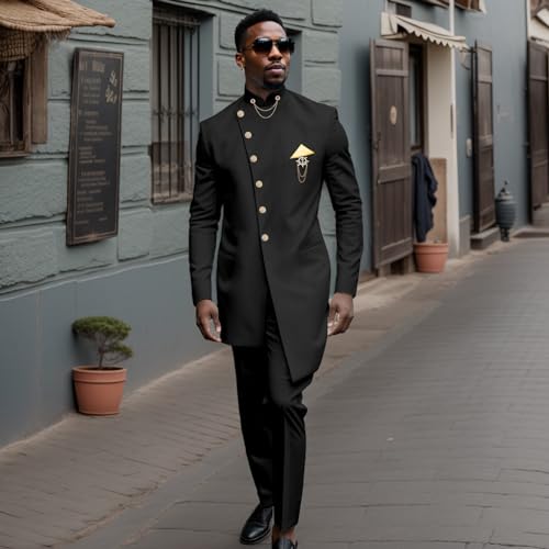 Men Suit Slim Fit 2 Piece Solid Single Breasted Brooch Business Suits Blazer Wedding African Clothes for Men2