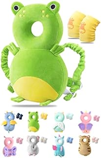 JEJA Baby Head Protector Backpack and Baby Knee Pads for Crawling, Adjustable Head Back Protection Safety Pads for 4-24 Months Toddler Baby Walking, Frog